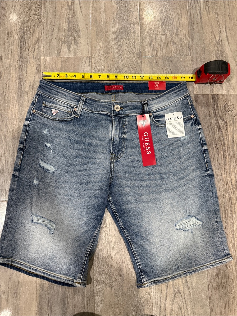 GUESS Light Destroyed Sonny Short Distressed Denim Jean Shorts Blue Waist 36 NWT